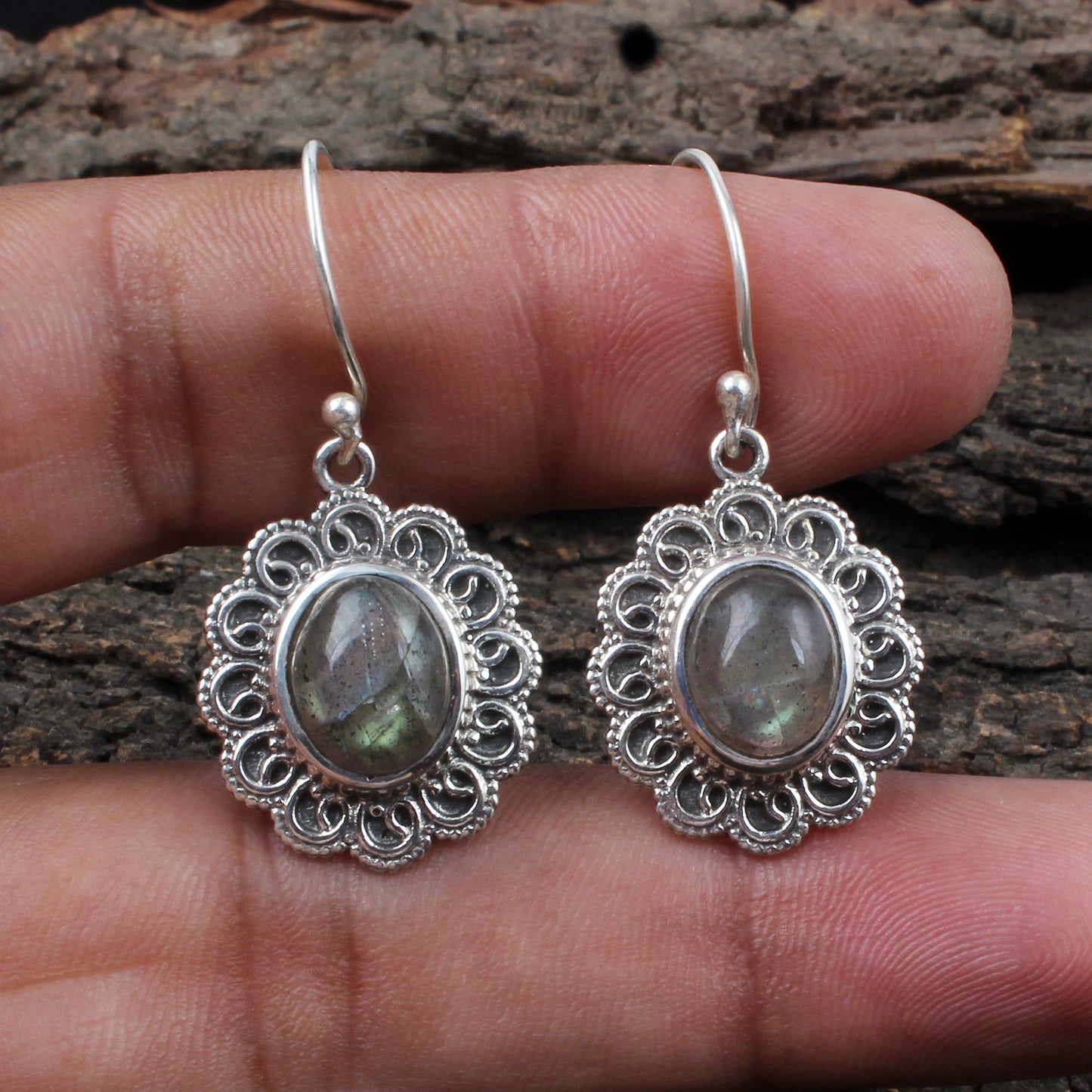 Filigree Labradorite Earrings Handmade 925 Sterling Silver Oval Gemstone Earrings Christmas Gift For Her