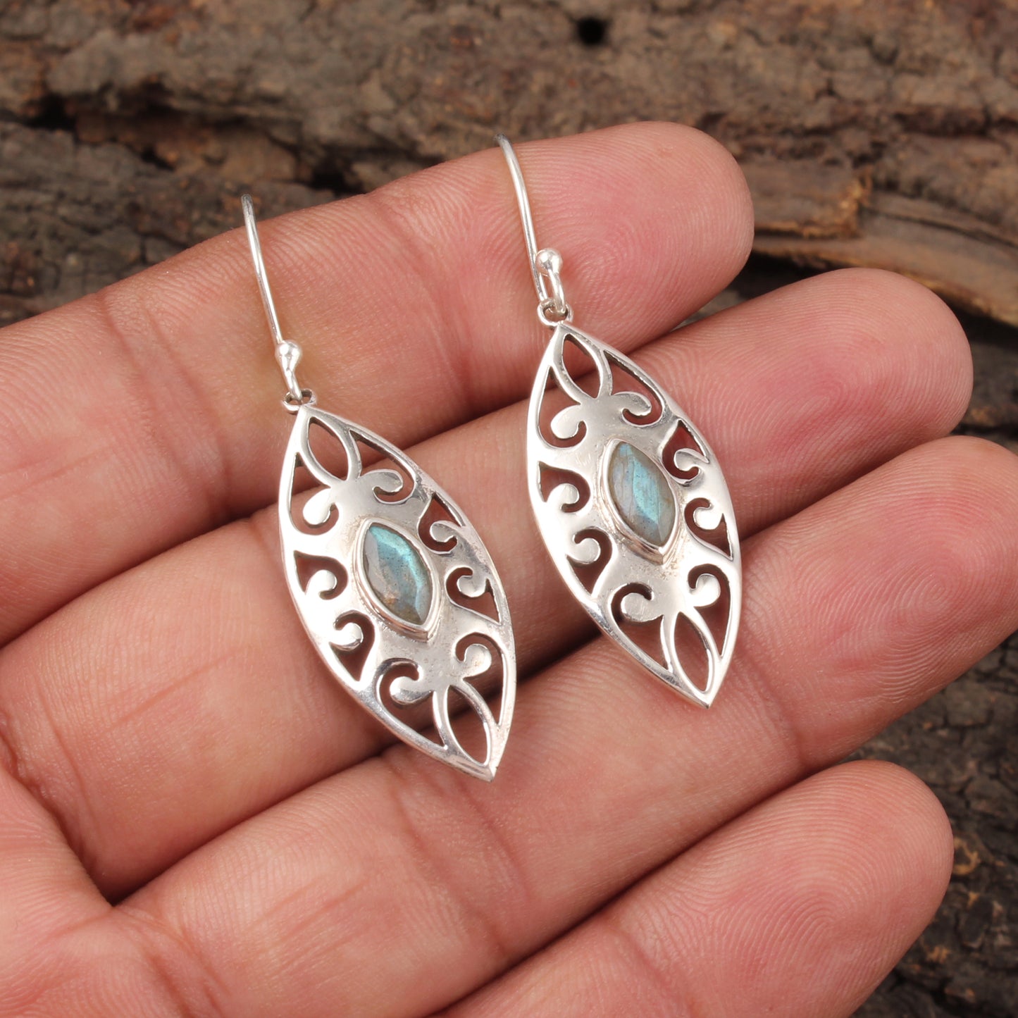 Filigree Boho Labradorite Earrings Handmade 925 Sterling Silver Earrings Christmas Gifts for Women