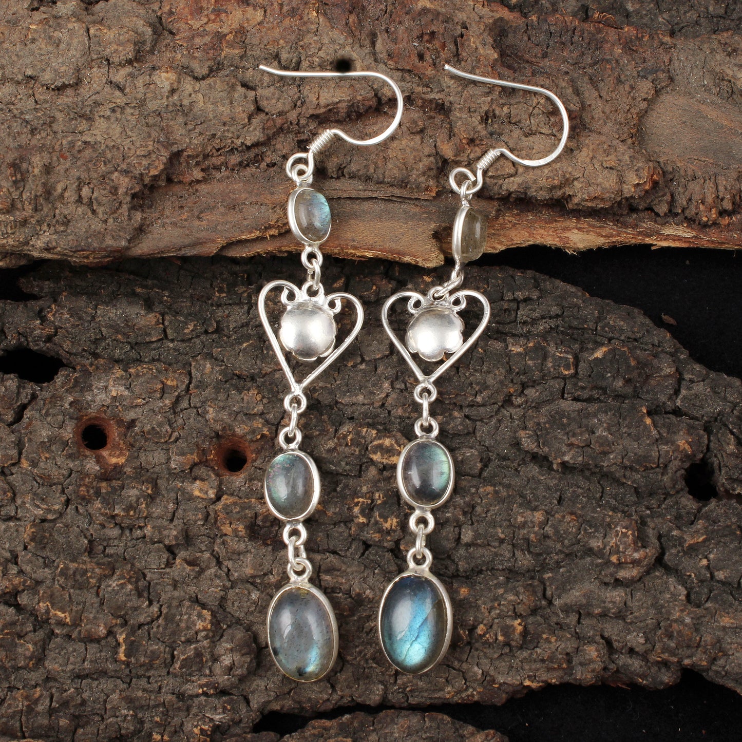 Long Labradorite Earrings Handmade 925 Sterling Silver Dangle Earrings Natural Gemstone Jewelry