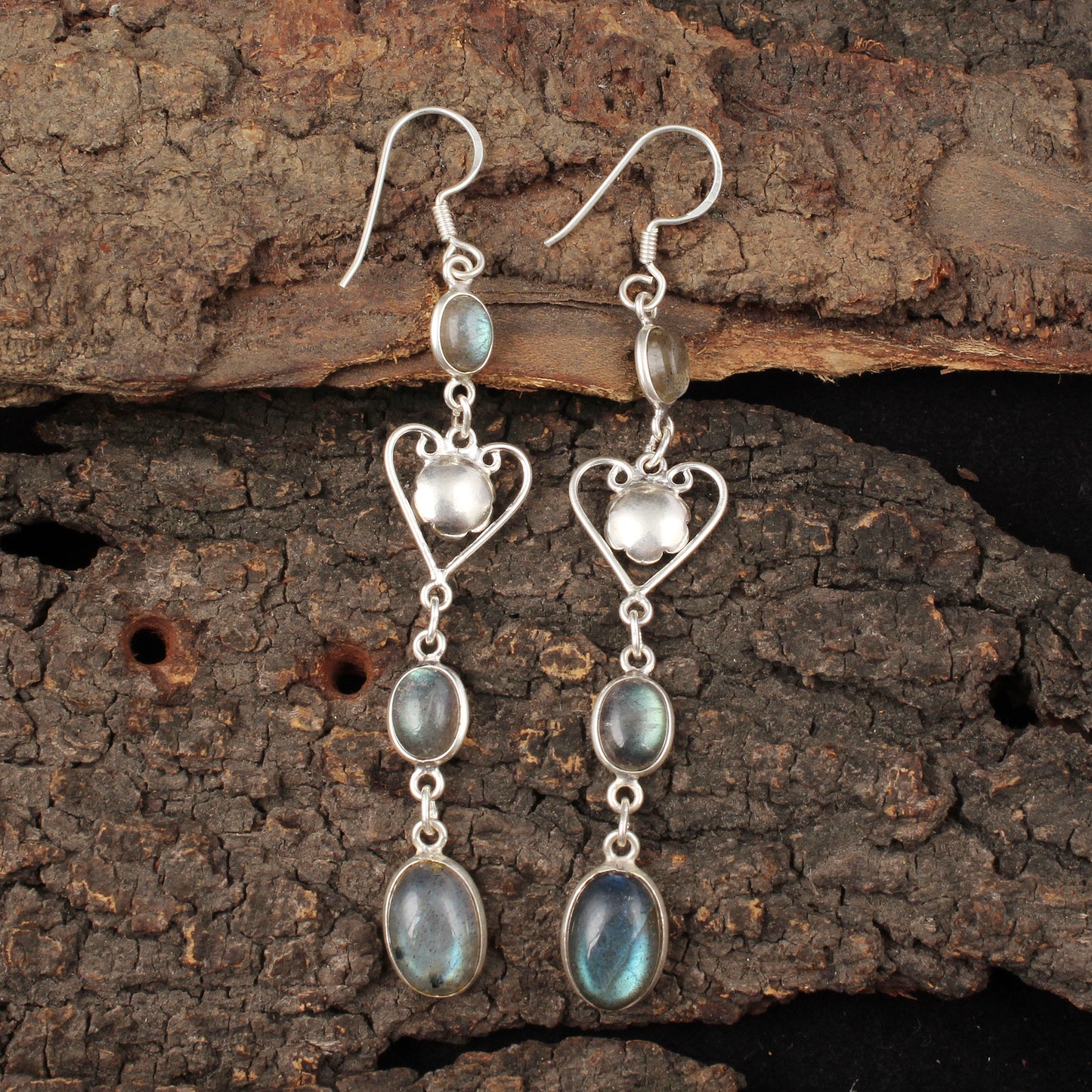 Long Labradorite Earrings Handmade 925 Sterling Silver Dangle Earrings Natural Gemstone Jewelry