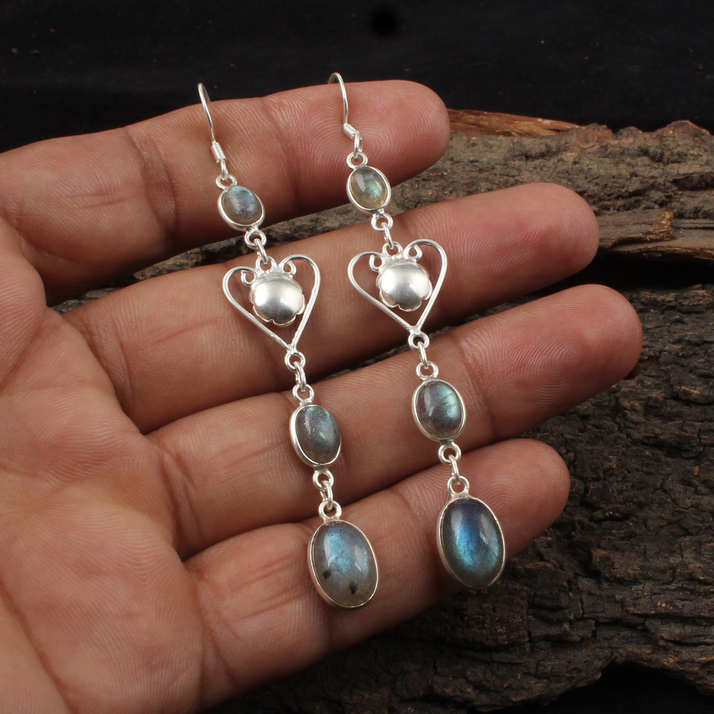 Long Labradorite Earrings Handmade 925 Sterling Silver Dangle Earrings Natural Gemstone Jewelry