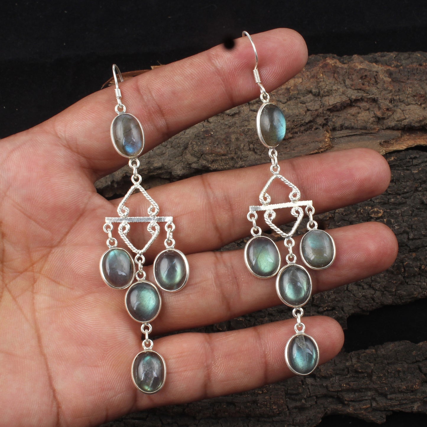 Labradorite Chandelier Earrings Handmade 925 Sterling Silver Dangle Earrings Natural Gemstone Jewelry