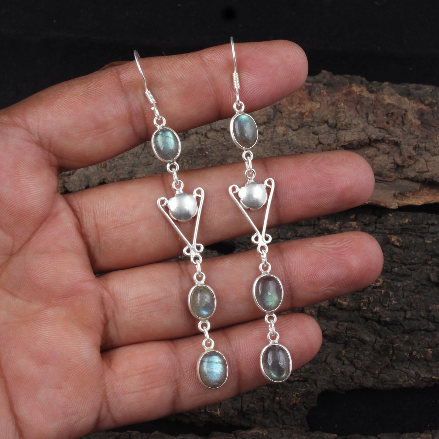 Labradorite Earrings Handmade 925 Sterling Silver Dangle Earrings Natural Gemstone Jewelry