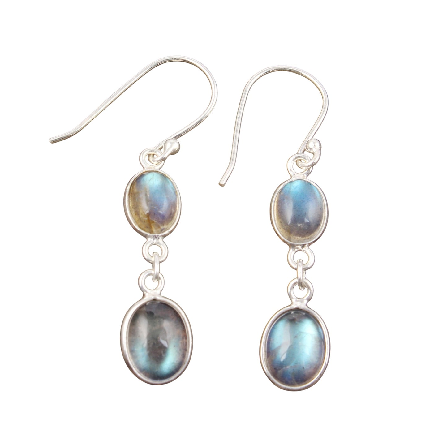 Labradorite Earrings Bezel 925 Sterling Silver Oval Gemstone Earrings Lightweight Dangle Drop Earrings