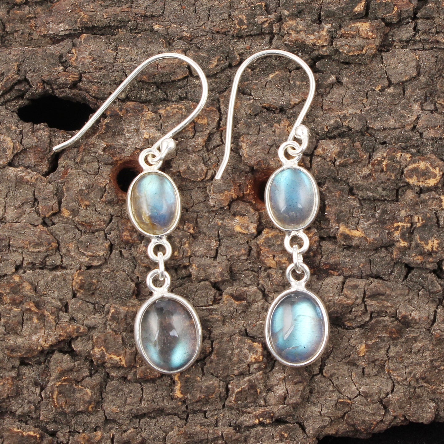 Labradorite Earrings Bezel 925 Sterling Silver Oval Gemstone Earrings Lightweight Dangle Drop Earrings