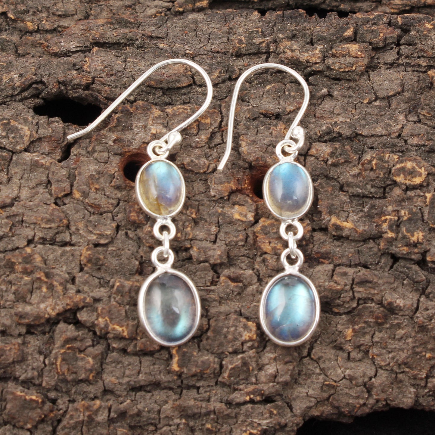 Labradorite Earrings Bezel 925 Sterling Silver Oval Gemstone Earrings Lightweight Dangle Drop Earrings