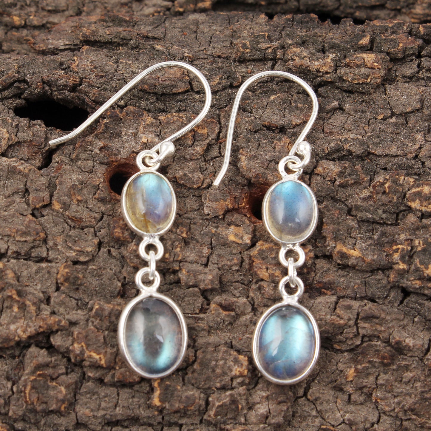 Labradorite Earrings Bezel 925 Sterling Silver Oval Gemstone Earrings Lightweight Dangle Drop Earrings