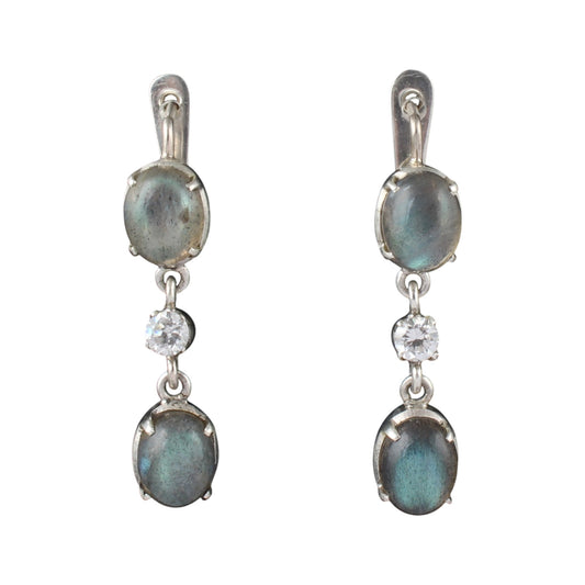 Labradorite Earrings with CZ Handmade Lightweight Dangle 925 Sterling Silver Natural Gemstone Earrings