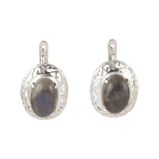 Labradorite Earrings with Russian Lock Handmade 925 Sterling Silver Earrings Openwork Prong Setting Earrings