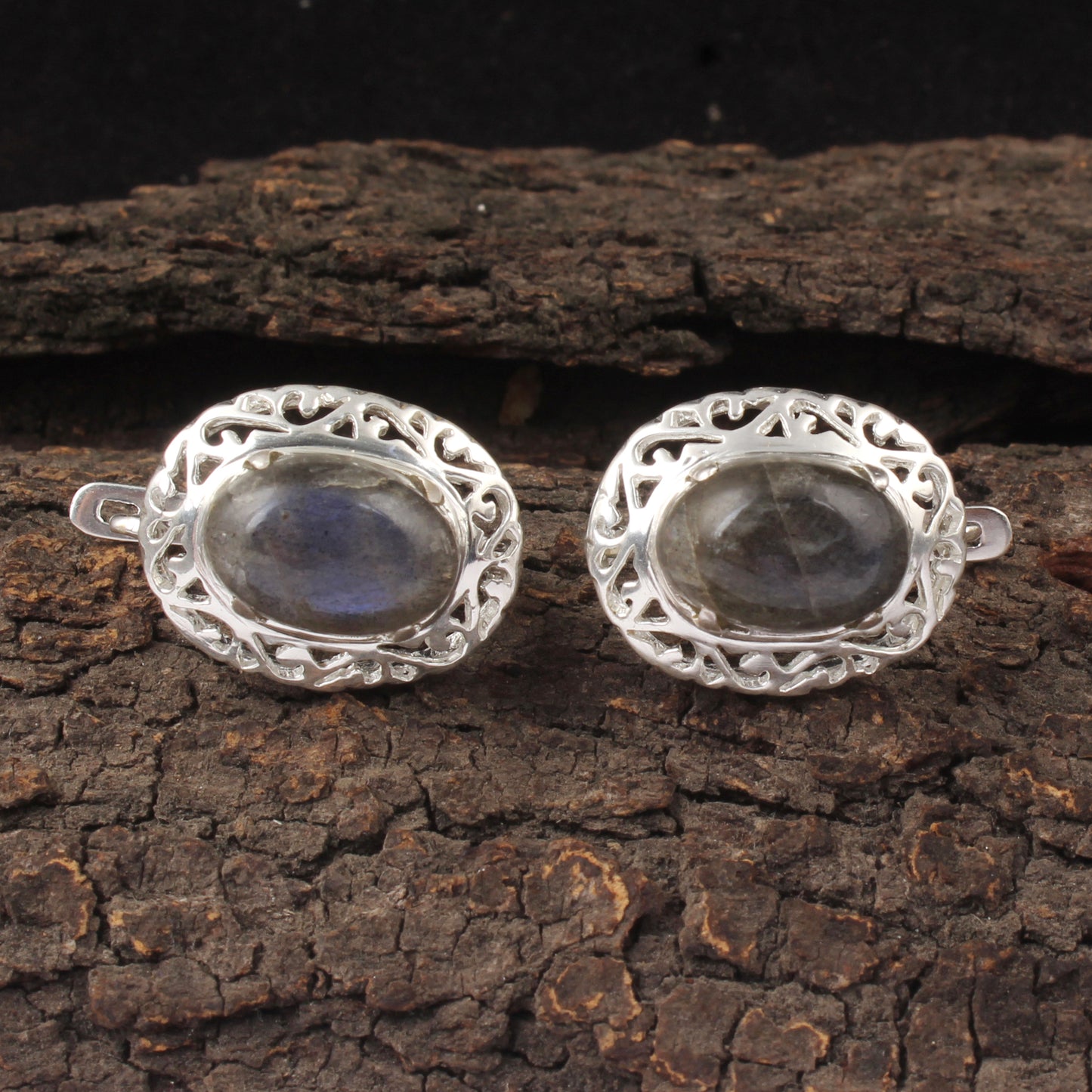 Labradorite Earrings with Russian Lock Handmade 925 Sterling Silver Earrings Openwork Prong Setting Earrings