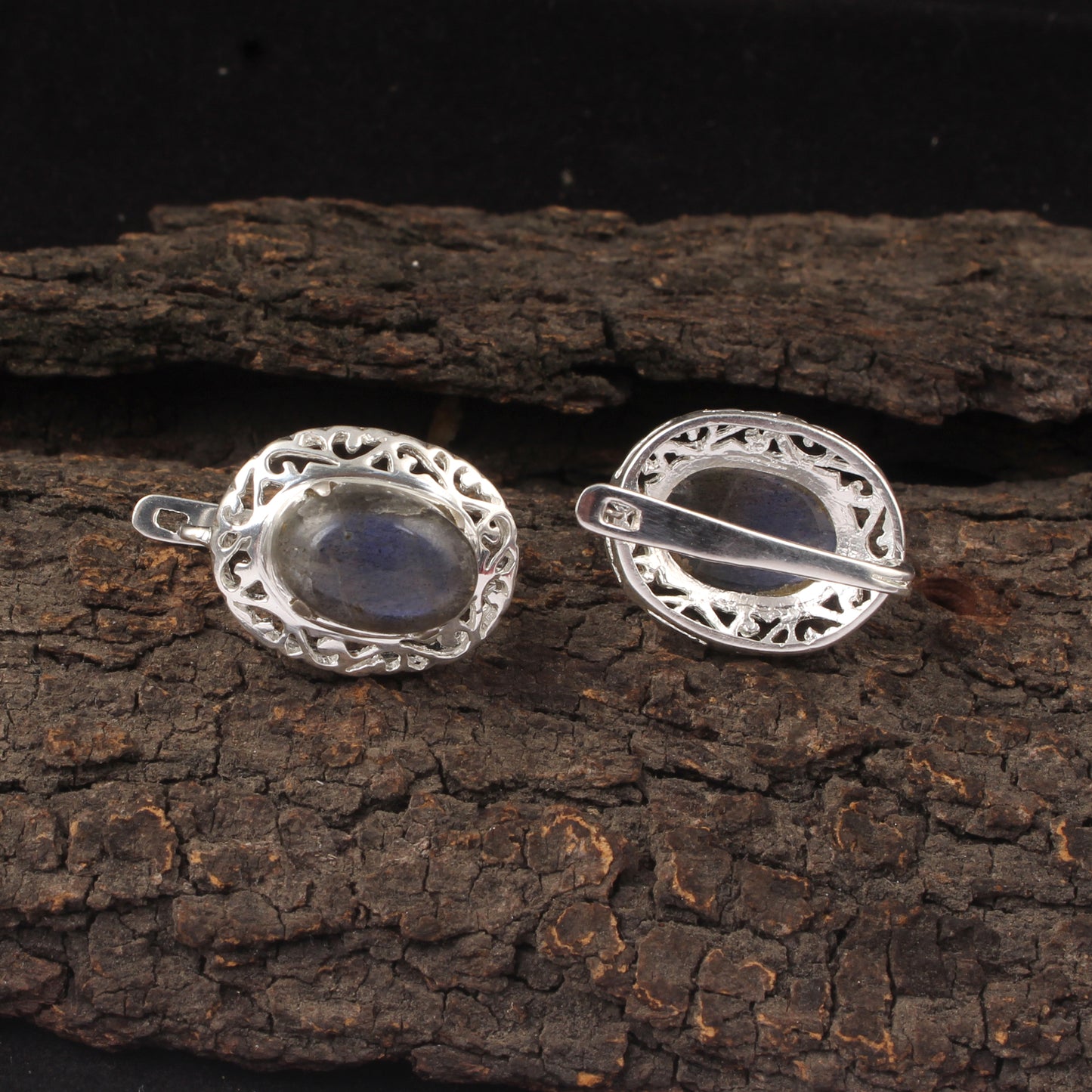 Labradorite Earrings with Russian Lock Handmade 925 Sterling Silver Earrings Openwork Prong Setting Earrings