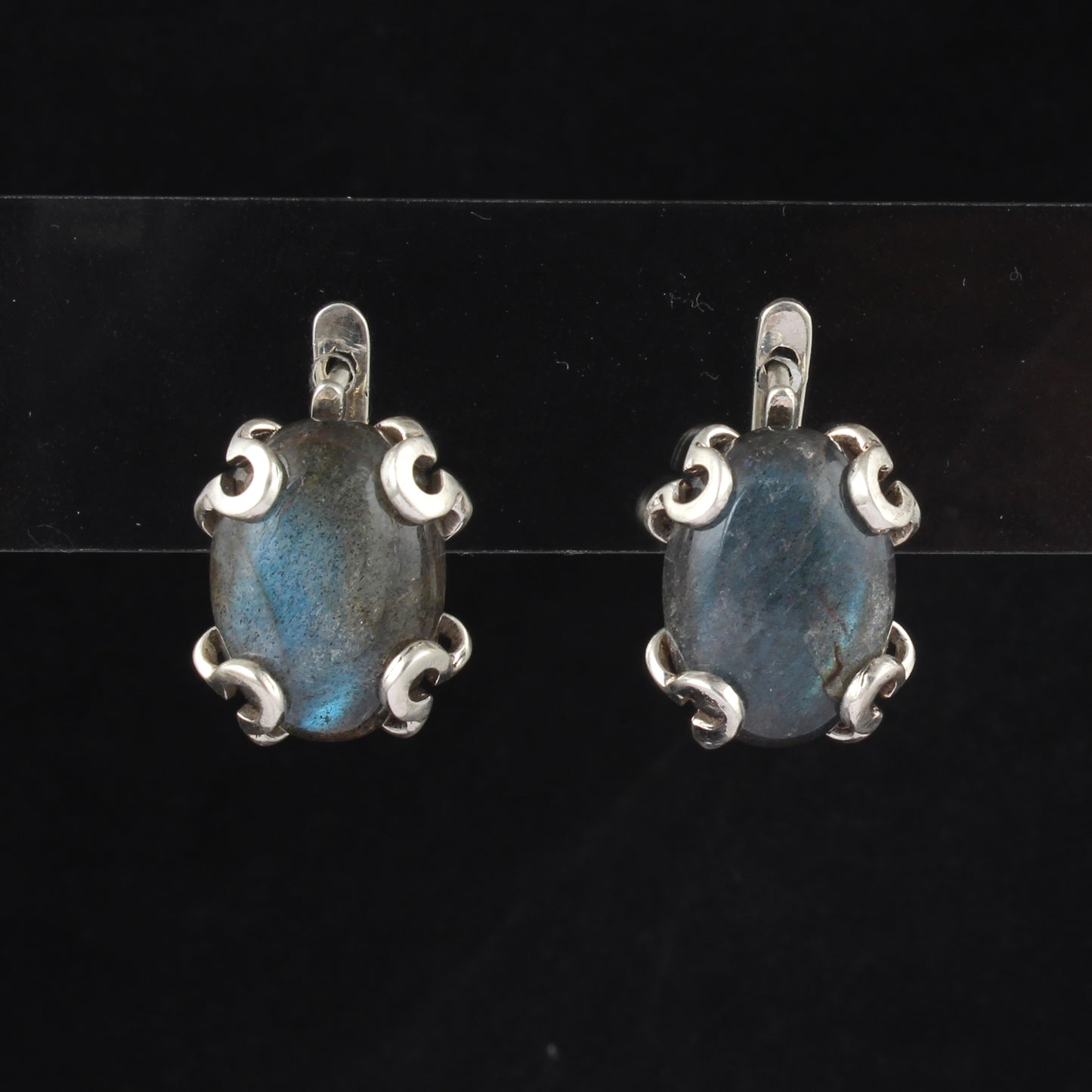 Natural Labradorite Stud Earrings with Russian Lock Handmade 925 Sterling Silver Gemstone Stud Earrings