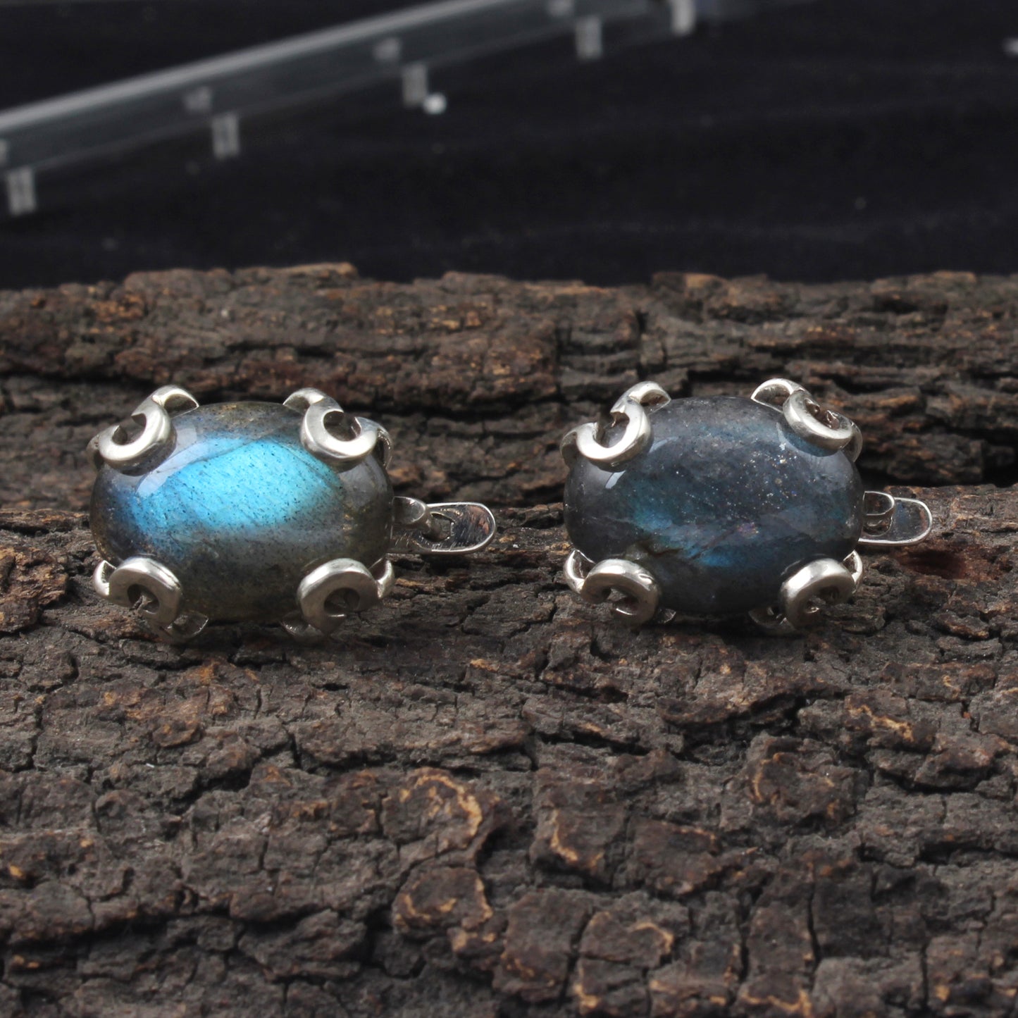 Natural Labradorite Stud Earrings with Russian Lock Handmade 925 Sterling Silver Gemstone Stud Earrings