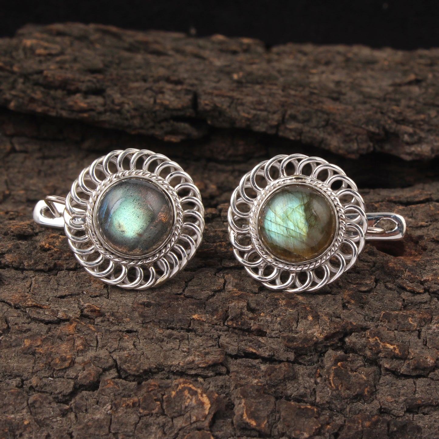Labradorite Earrings with Russian Lock Handmade 925 Sterling Silver Earrings Openwork Designer Twisted Wire Earrings