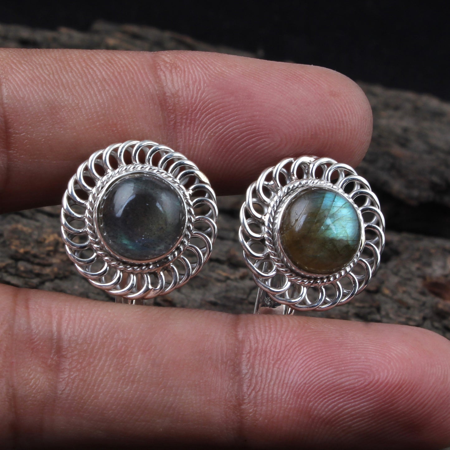 Labradorite Earrings with Russian Lock Handmade 925 Sterling Silver Earrings Openwork Designer Twisted Wire Earrings
