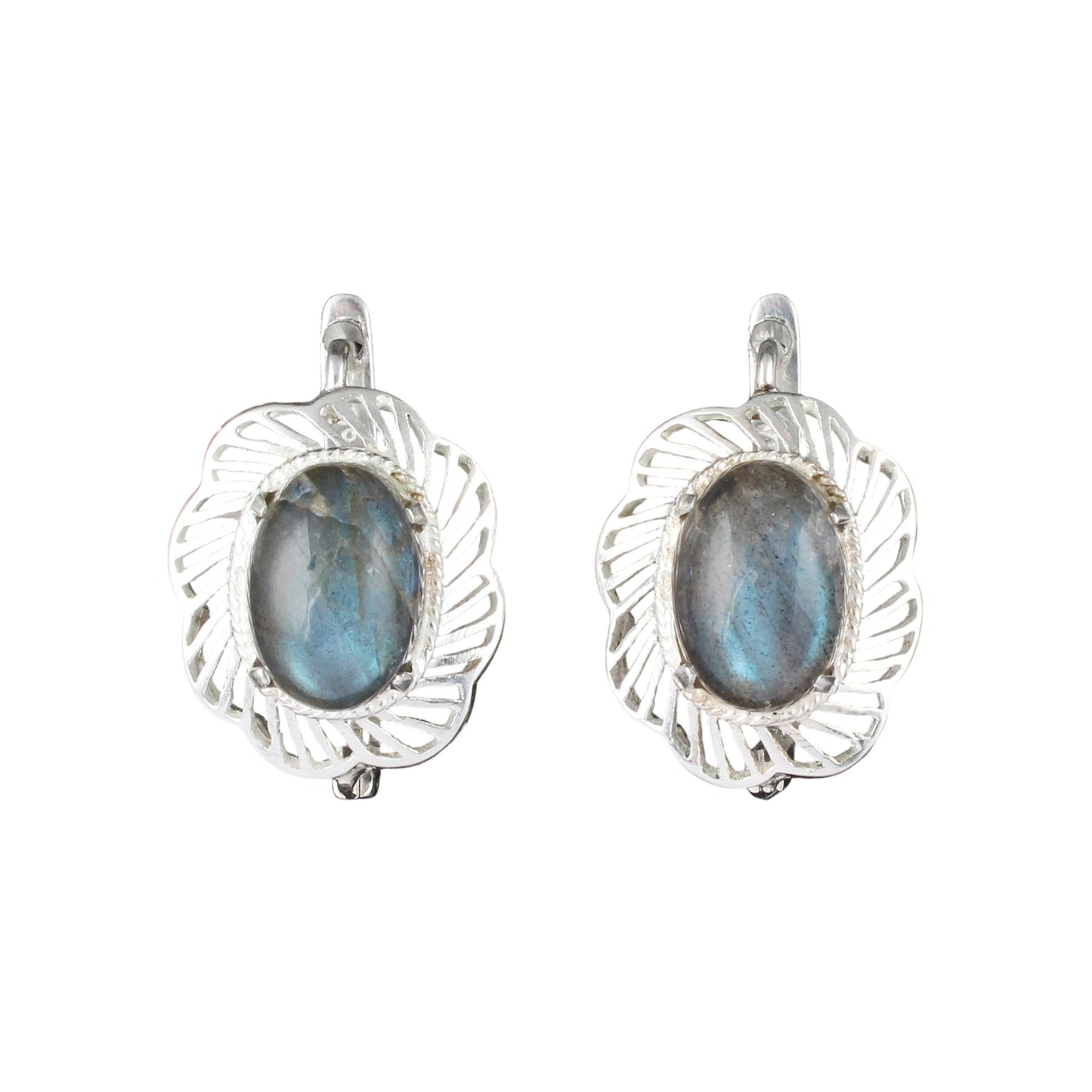 Labradorite Earrings with Russian Lock Handmade 925 Sterling Silver Earrings Openwork Prong Setting Earring