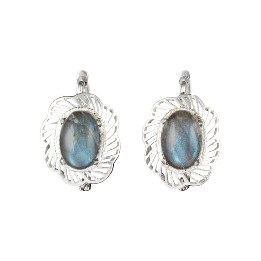 Labradorite Earrings with Russian Lock Handmade 925 Sterling Silver Earrings Openwork Prong Setting Earring