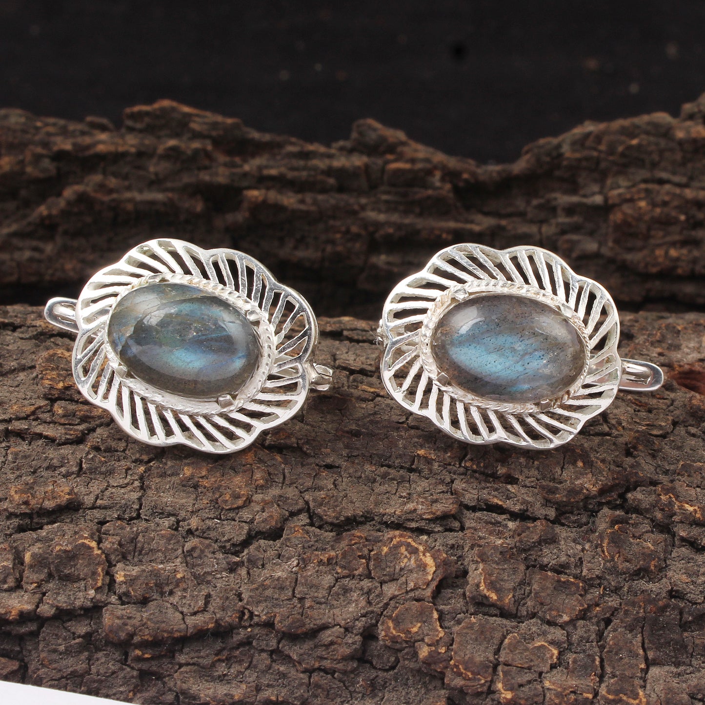 Labradorite Earrings with Russian Lock Handmade 925 Sterling Silver Earrings Openwork Prong Setting Earring