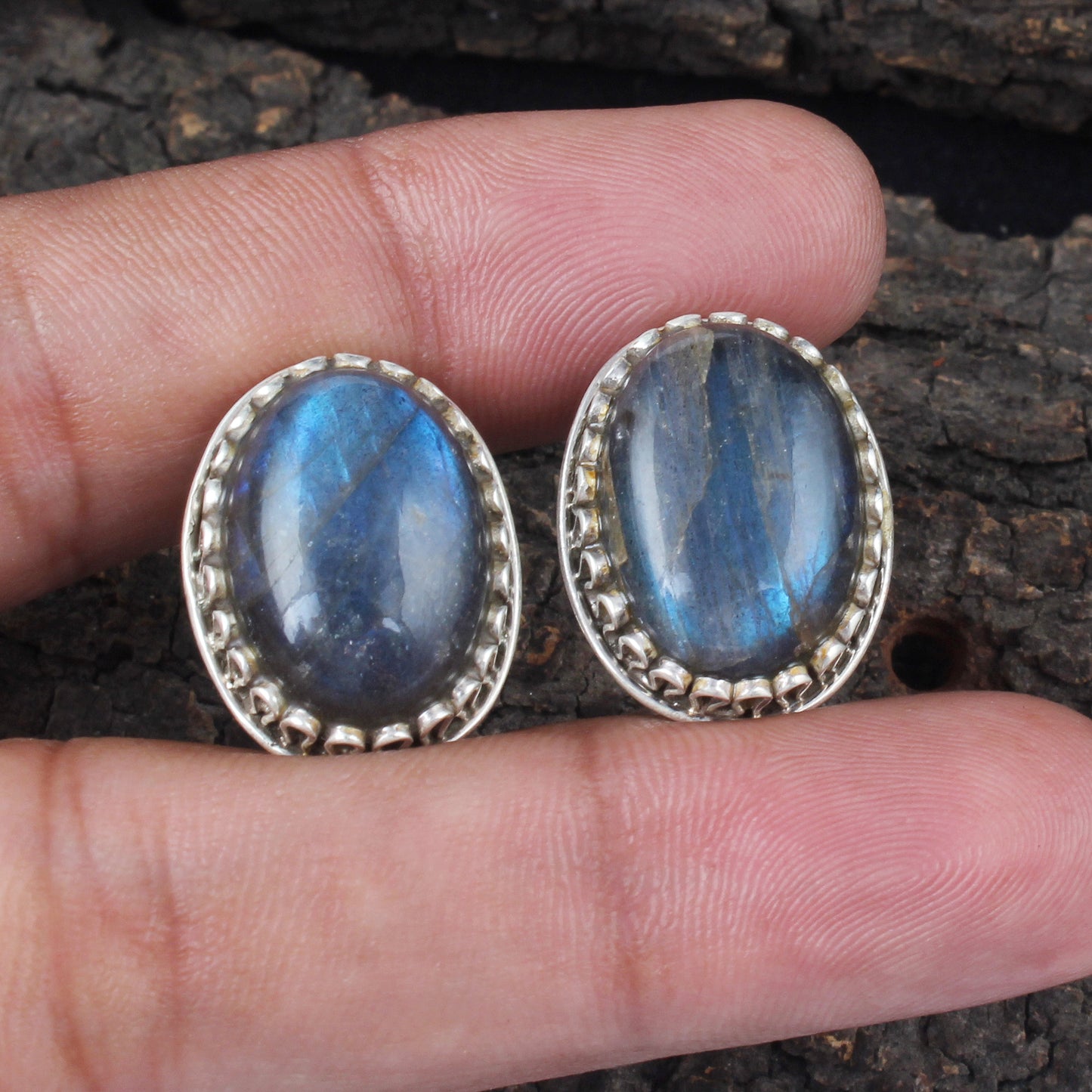 Labradorite Earrings with Russian Lock Handmade 925 Sterling Silver Earrings Openwork Bohemian Earring