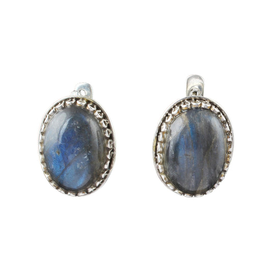 Labradorite Earrings with Russian Lock Handmade 925 Sterling Silver Earrings Openwork Bohemian Earring