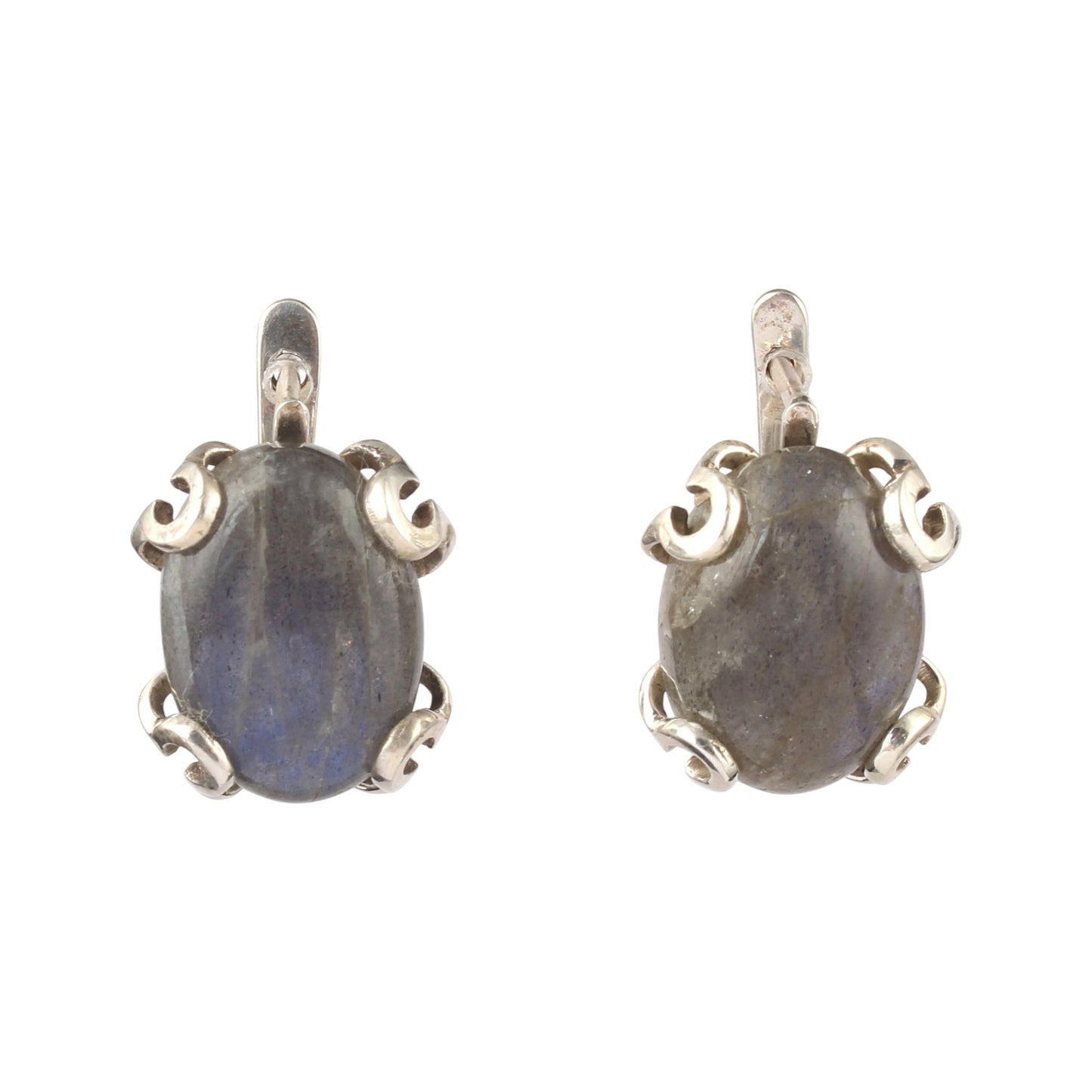 Natural Labradorite Earrings with 925 Sterling Silver Handmade Oval Shape Gemstone Earrings