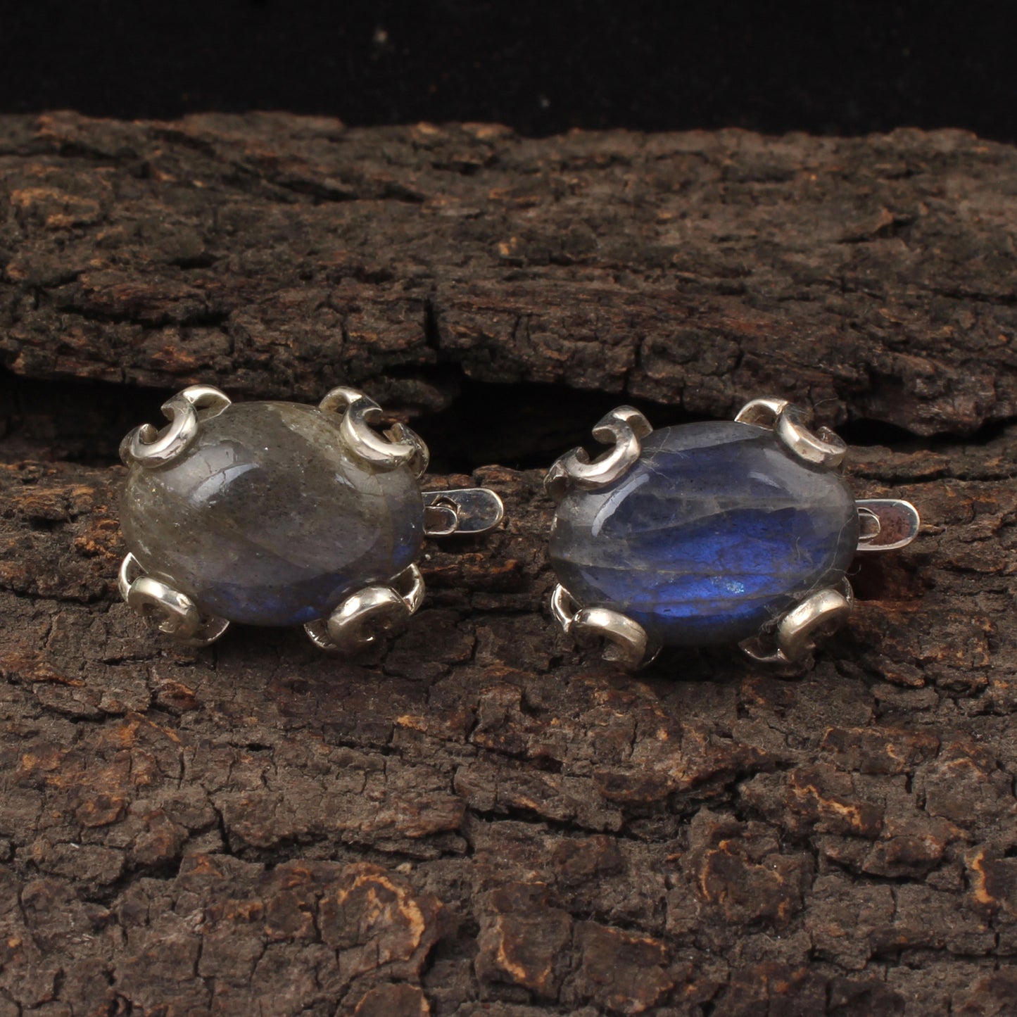 Natural Labradorite Earrings with 925 Sterling Silver Handmade Oval Shape Gemstone Earrings