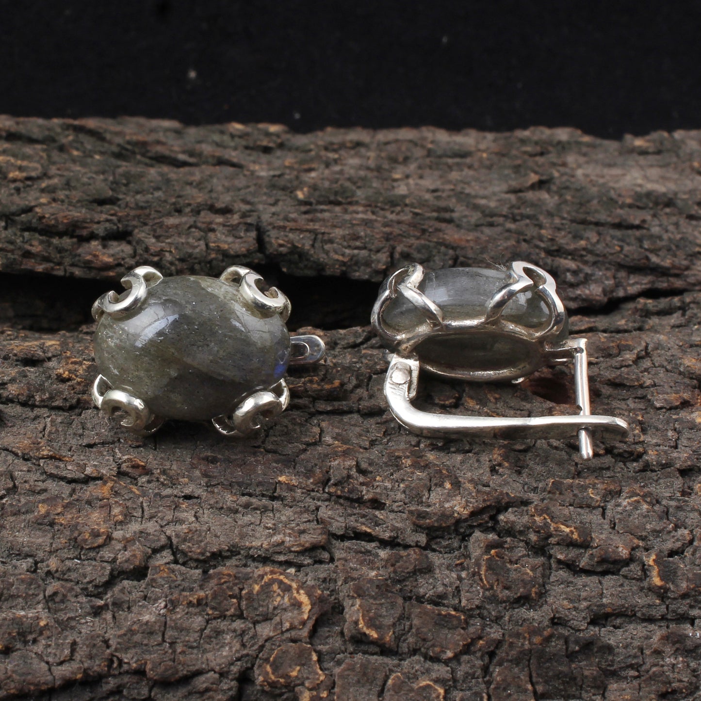 Natural Labradorite Earrings with 925 Sterling Silver Handmade Oval Shape Gemstone Earrings