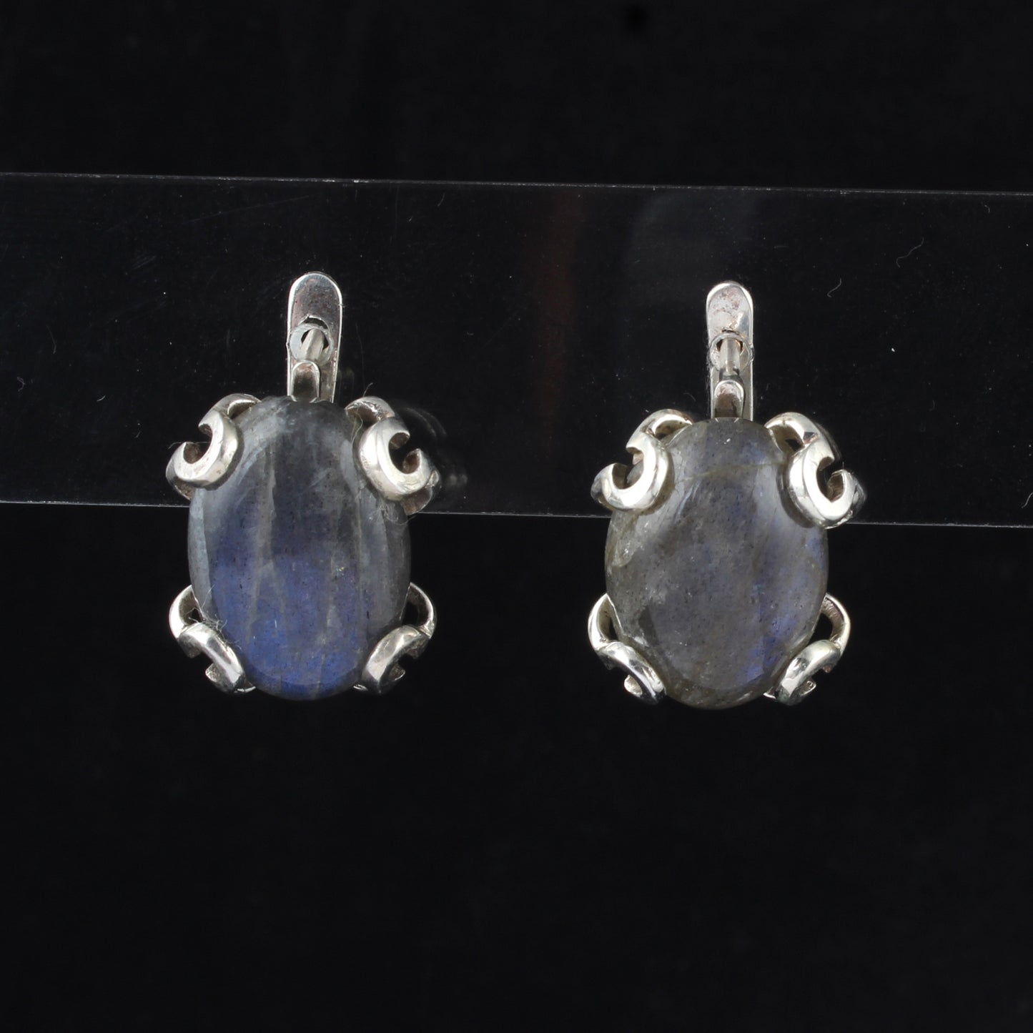 Natural Labradorite Earrings with 925 Sterling Silver Handmade Oval Shape Gemstone Earrings