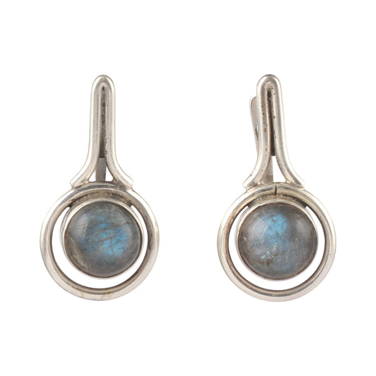 Natural Labradorite Earrings with 925 Sterling Silver Handmade Round Shape Gemstone Earrings