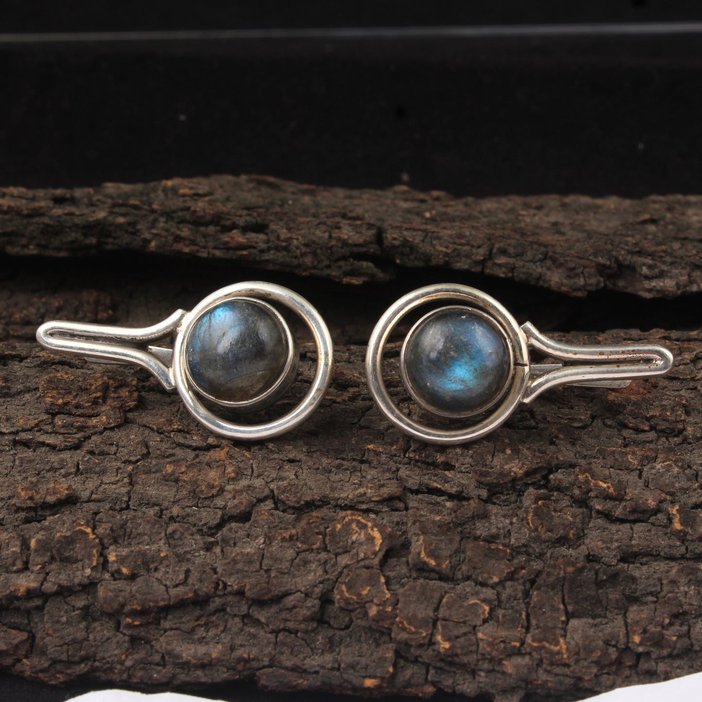Natural Labradorite Earrings with 925 Sterling Silver Handmade Round Shape Gemstone Earrings