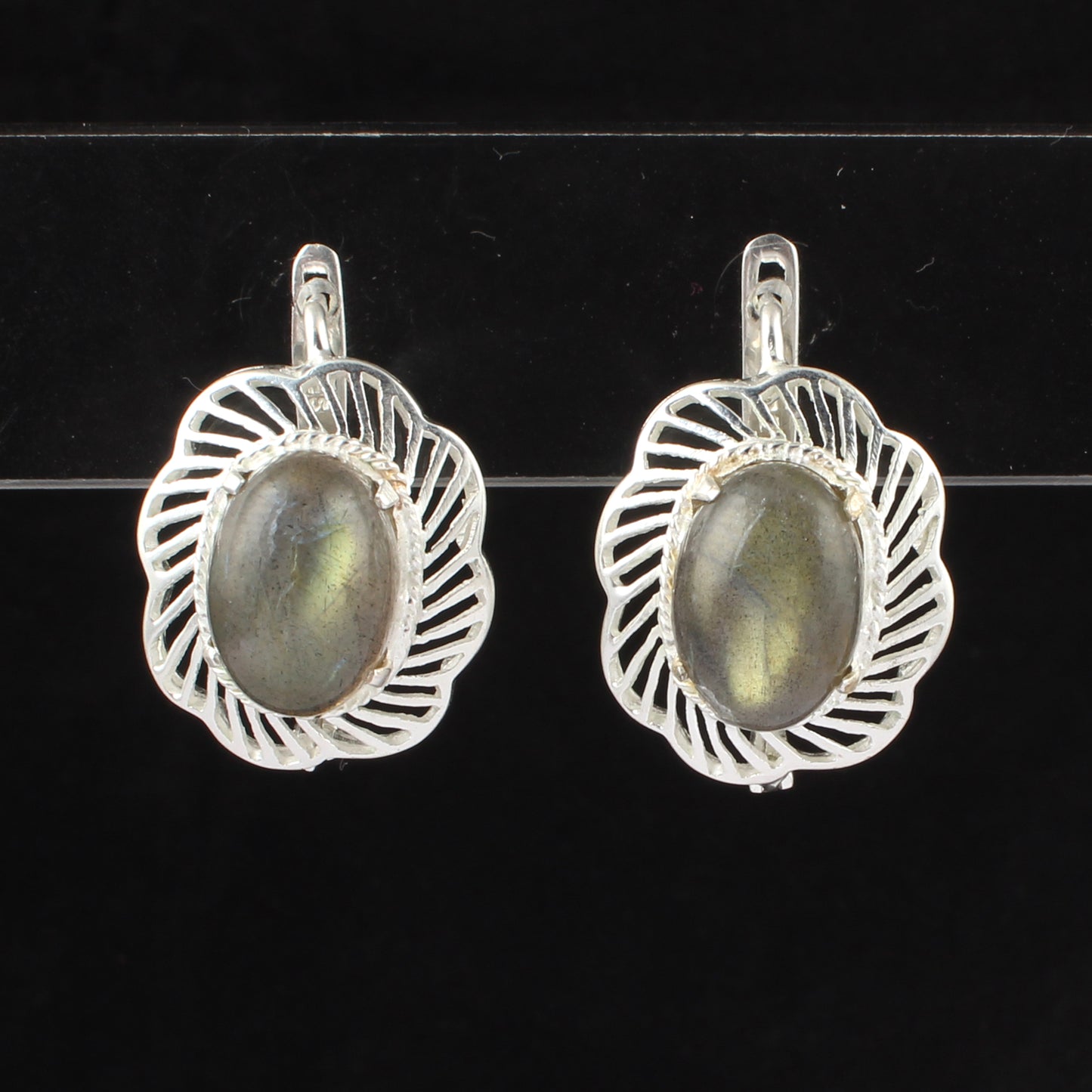 Openwork Labradorite Earrings with Russian Lock 925 Sterling Silver Earrings Handmade Prong Setting Earrings