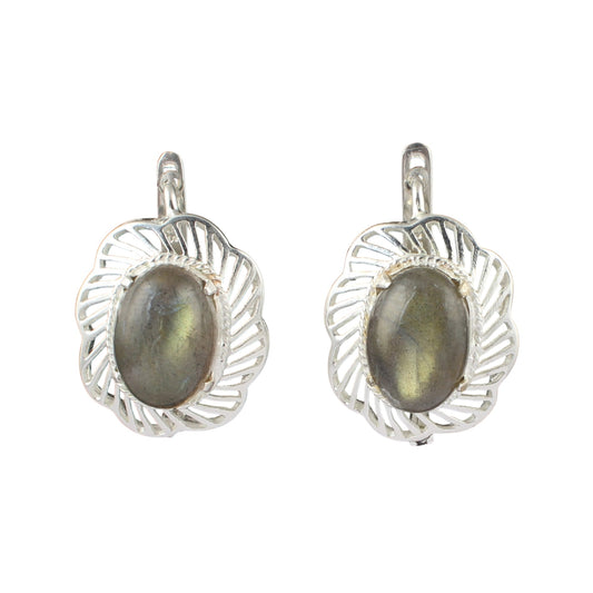 Openwork Labradorite Earrings with Russian Lock 925 Sterling Silver Earrings Handmade Prong Setting Earrings