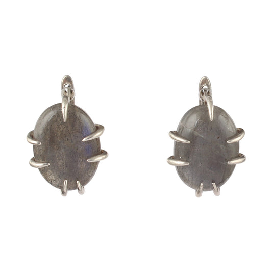 Natural Labradorite Earrings with 925 Sterling Silver Handmade Oval Shape Prong Setting Gemstone Earrings