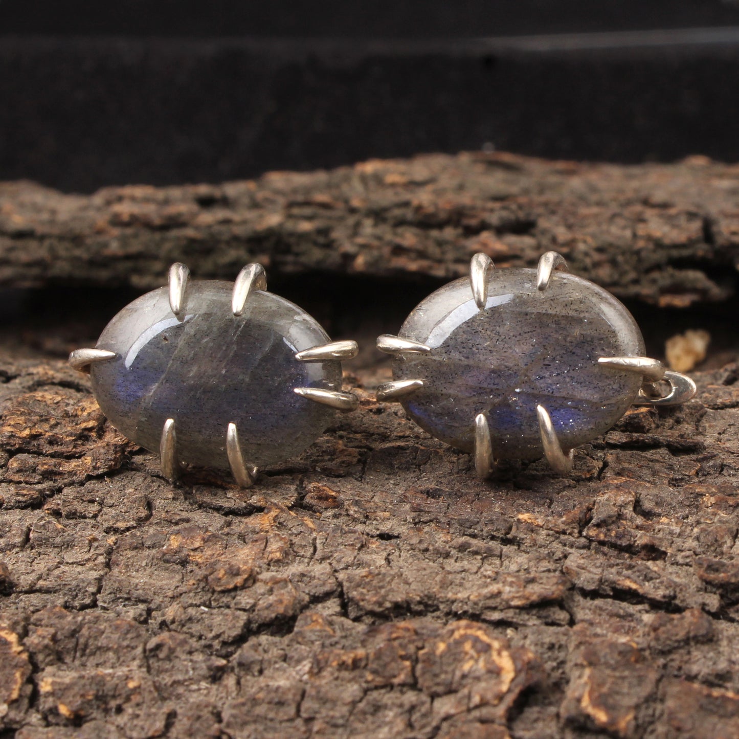 Natural Labradorite Earrings with 925 Sterling Silver Handmade Oval Shape Prong Setting Gemstone Earrings