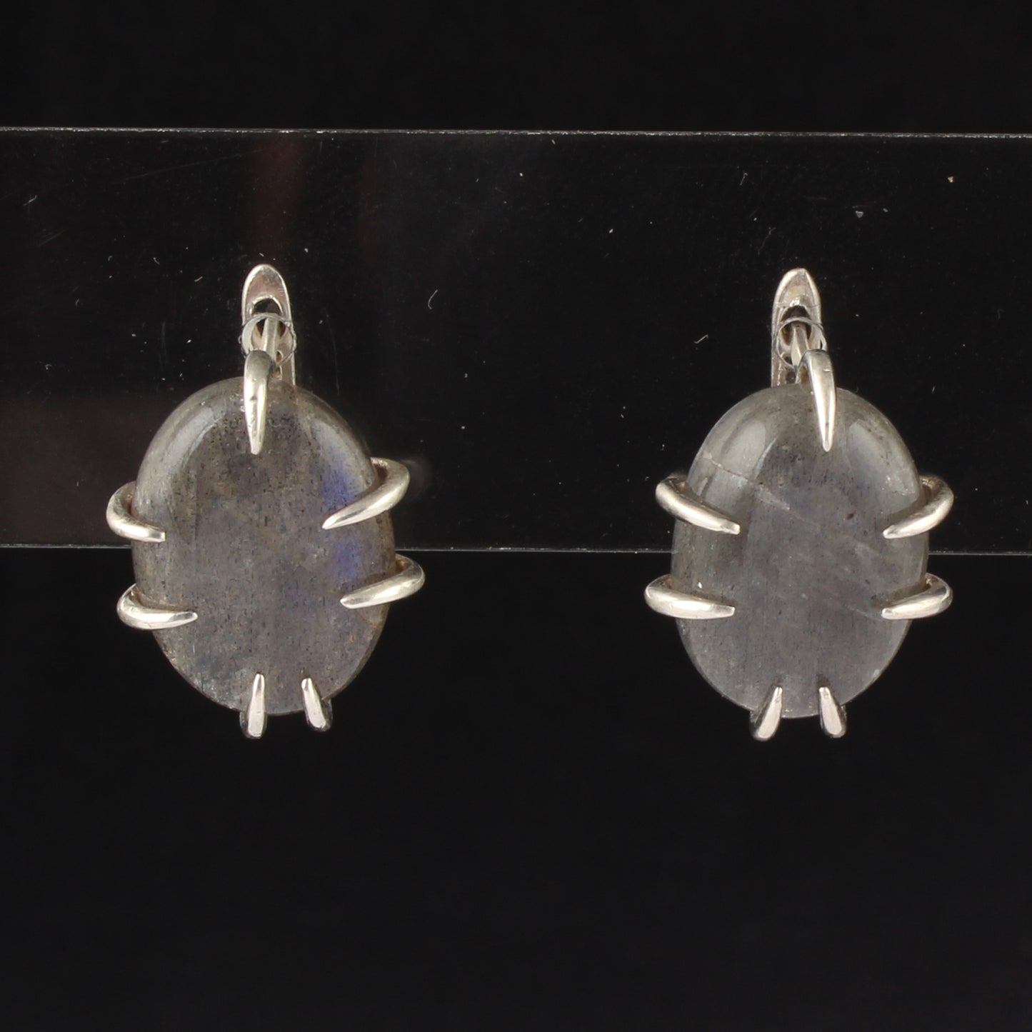 Natural Labradorite Earrings with 925 Sterling Silver Handmade Oval Shape Prong Setting Gemstone Earrings