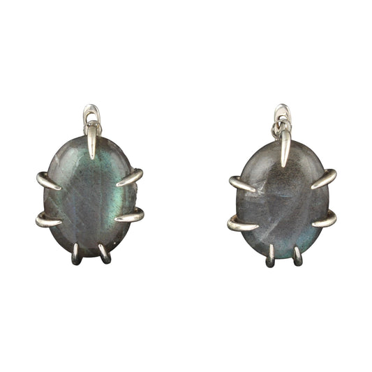 Natural Labradorite Earrings with 925 Sterling Silver Handmade Oval Shape Prong Setting Gemstone Earrings Jewelry