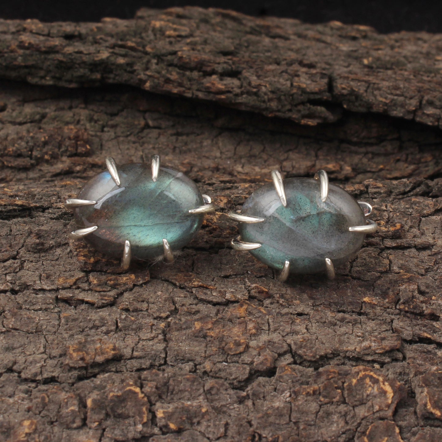 Natural Labradorite Earrings with 925 Sterling Silver Handmade Oval Shape Prong Setting Gemstone Earrings Jewelry