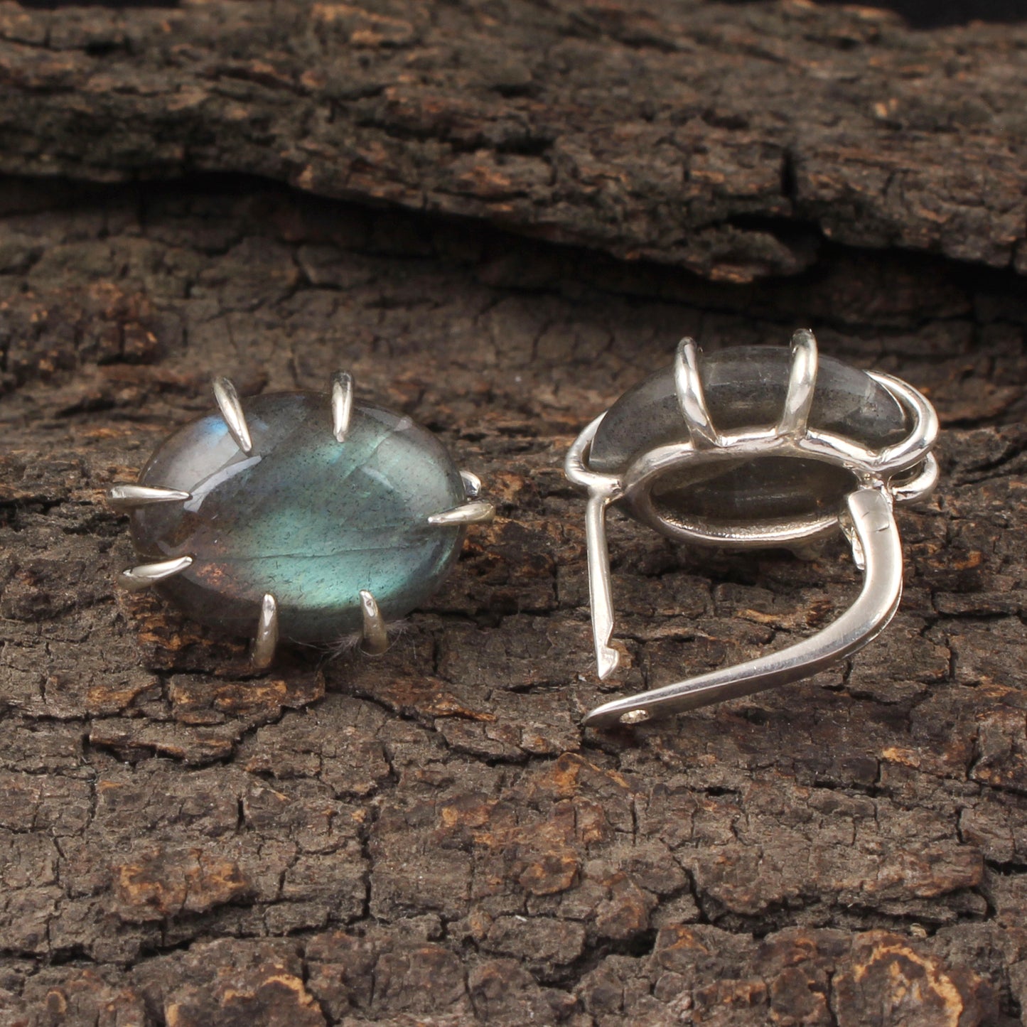 Natural Labradorite Earrings with 925 Sterling Silver Handmade Oval Shape Prong Setting Gemstone Earrings Jewelry