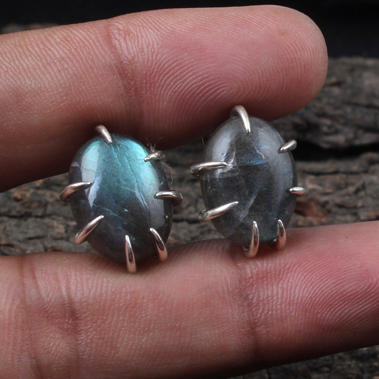 Natural Labradorite Earrings with 925 Sterling Silver Handmade Oval Shape Prong Setting Gemstone Earrings Jewelry