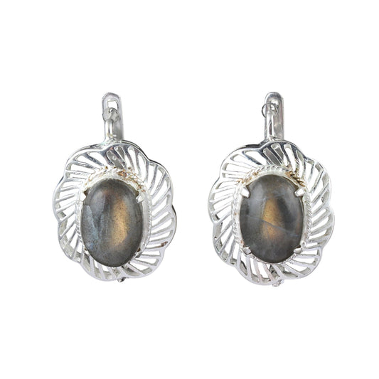 Labradorite Earrings with Russian Lock Designer Openwork 925 Sterling Silver Earring Handmade Prong Setting Earrings