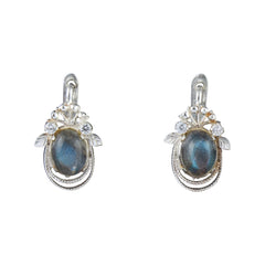 Minimalist Labradorite Earrings with CZ Handmade Lightweight 925 Sterling Silver Natural Gemstone Earrings