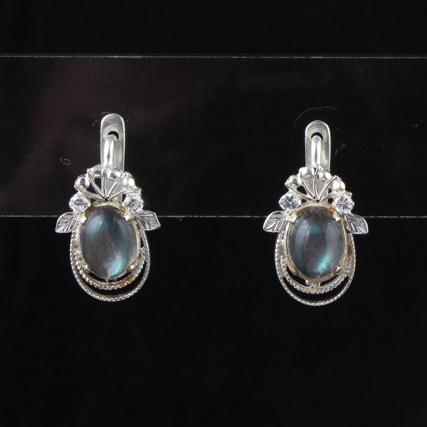 Minimalist Labradorite Earrings with CZ Handmade Lightweight 925 Sterling Silver Natural Gemstone Earrings