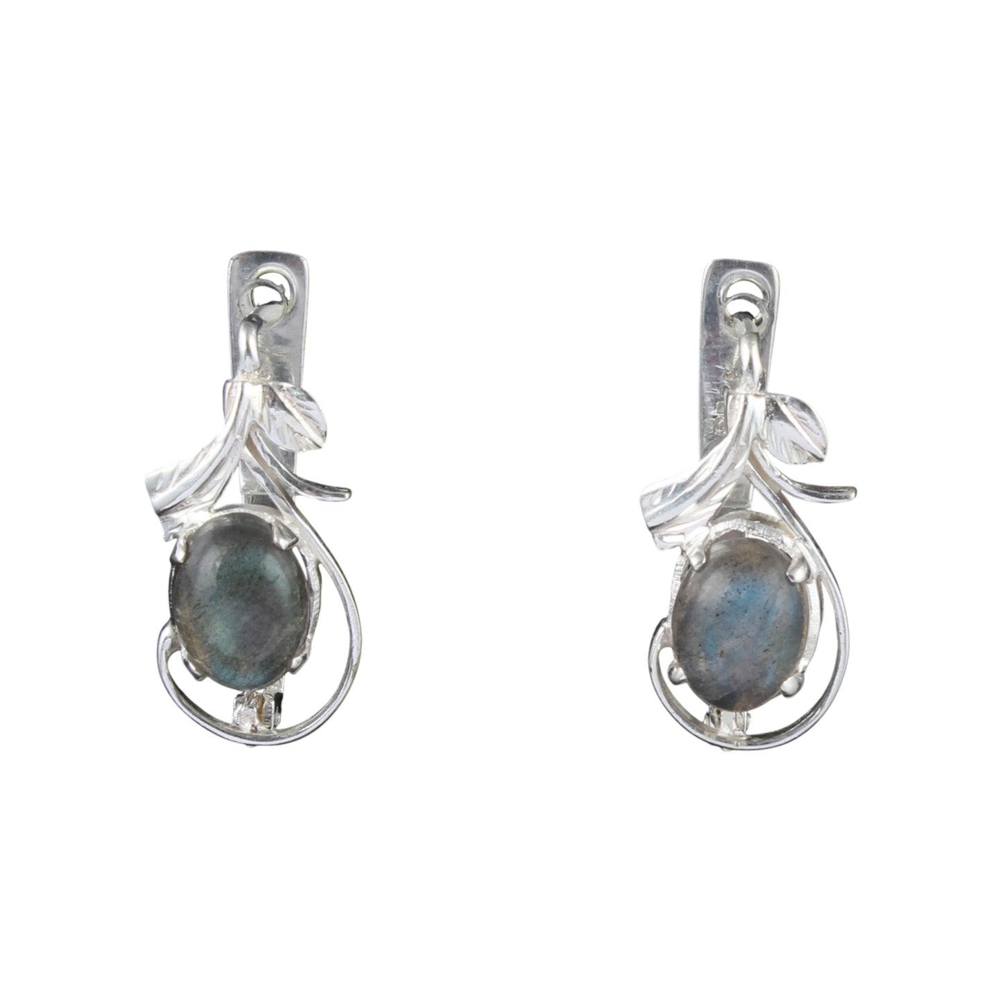 Designer Leaf Charm Earrings with Labradorite Stone Handmade 925 Sterling Silver Natural Gemstone Earrings