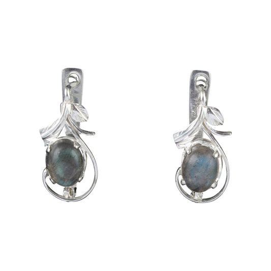 Designer Leaf Charm Earrings with Labradorite Stone Handmade 925 Sterling Silver Natural Gemstone Earrings