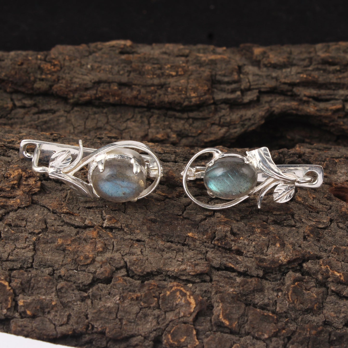 Designer Leaf Charm Earrings with Labradorite Stone Handmade 925 Sterling Silver Natural Gemstone Earrings