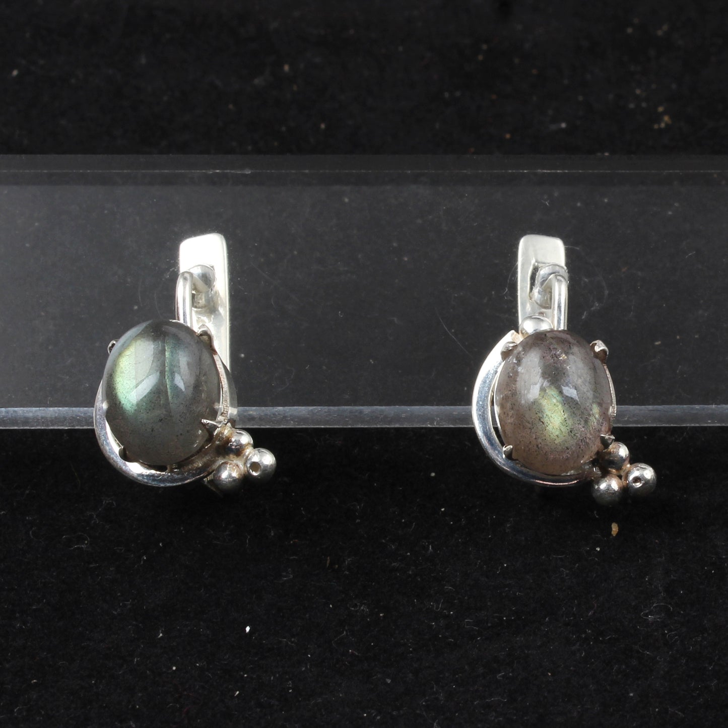 Natural Labradorite Earrings with 925 Sterling Silver Handmade Oval Shape Prong Setting Gemstone Minimalist Earrings