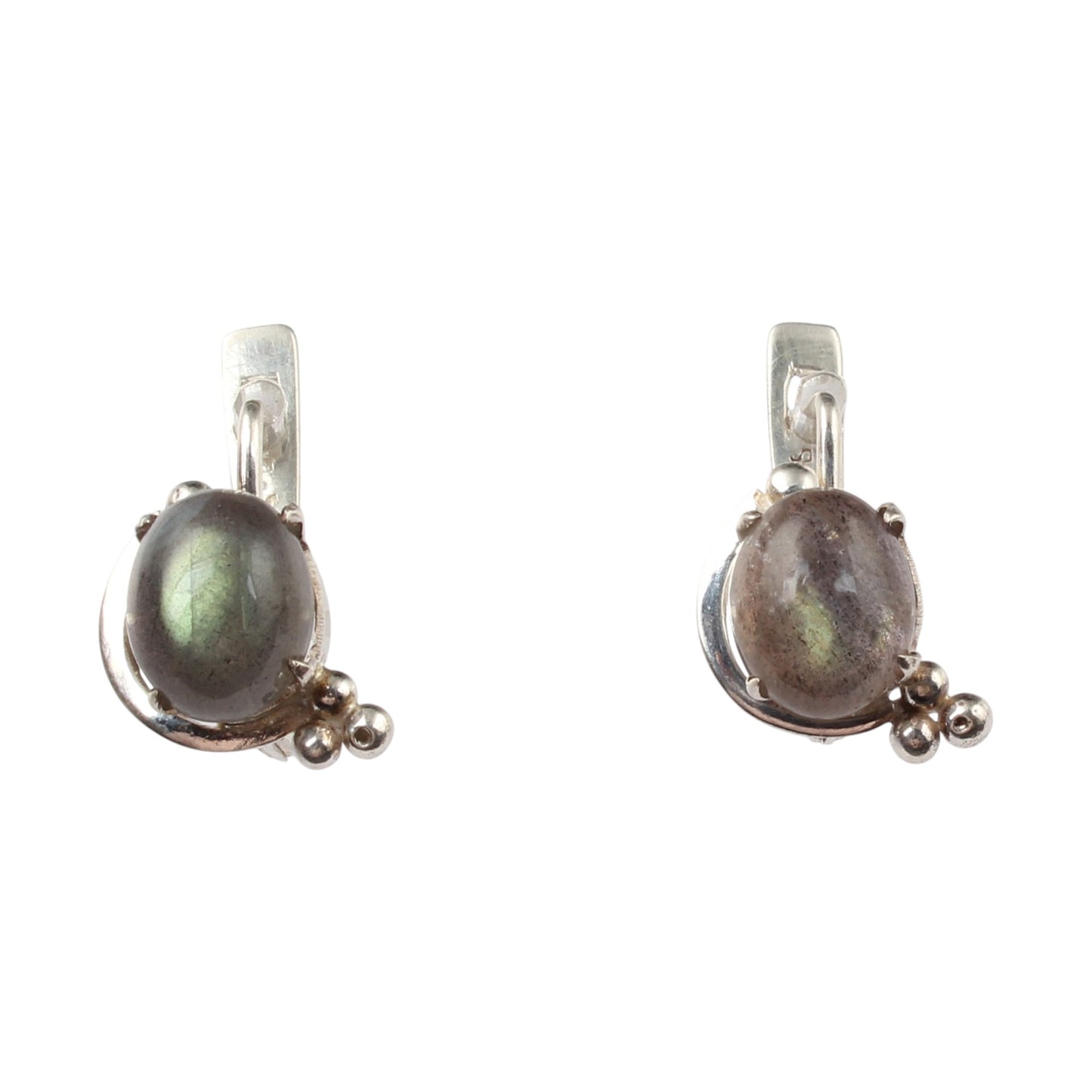 Natural Labradorite Earrings with 925 Sterling Silver Handmade Oval Shape Prong Setting Gemstone Minimalist Earrings