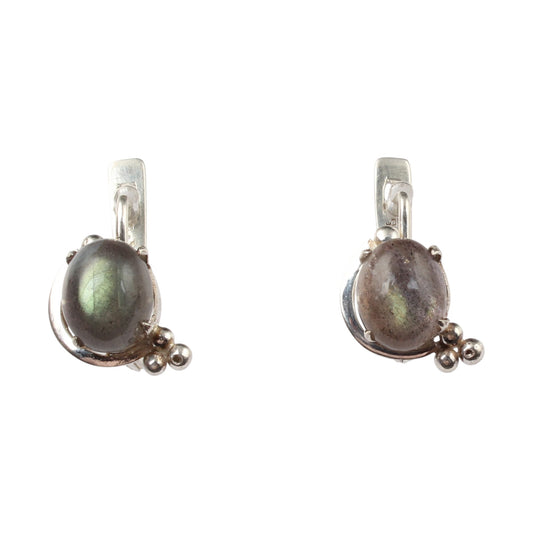 Natural Labradorite Earrings with 925 Sterling Silver Handmade Oval Shape Prong Setting Gemstone Minimalist Earrings