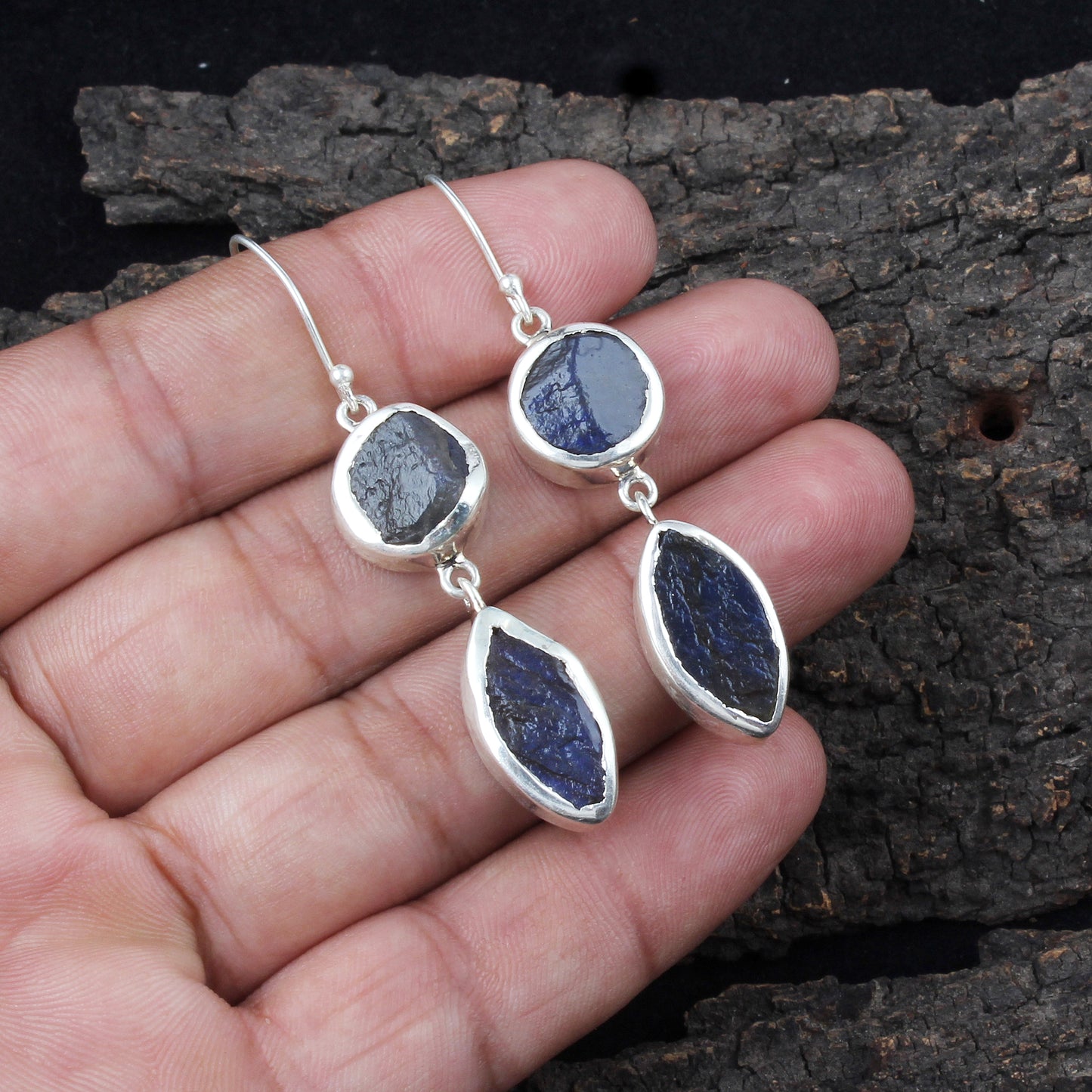 Rough Labradorite Earrings 925 Sterling Silver Natural Gemstone Earrings Handmade Dangle Drop Jewelry