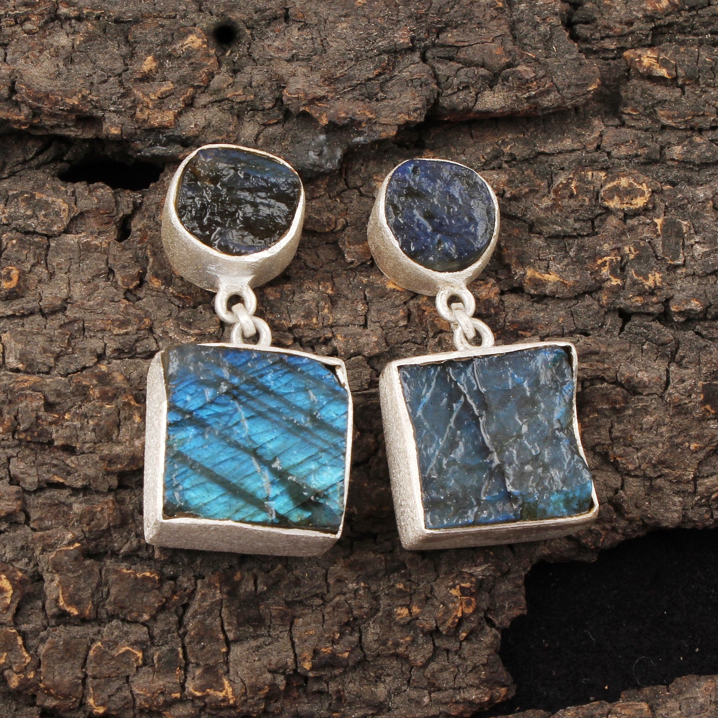 Rough Labradorite Earrings Handmade Matte Finish 925 Sterling Silver Earrings Natural Raw Gemstone Jewelry